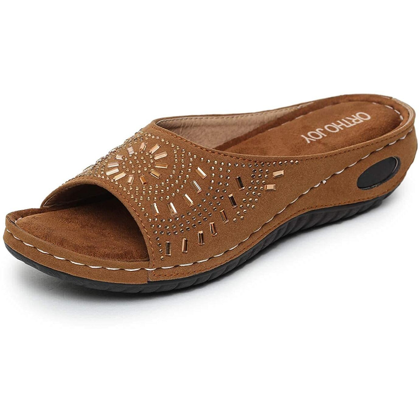 Ortho Joy Women's Tan Faux Leather Slipper - 4 Uk