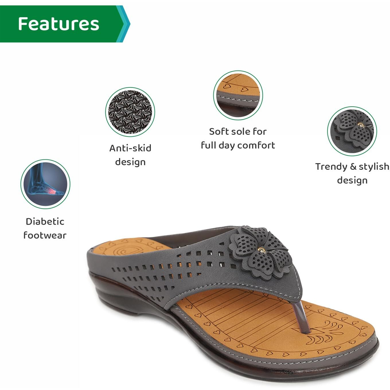 Ortho Joy Women's Doctor Orthopedic Soft Slippers - Grey