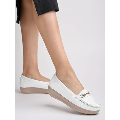 Shoetopia Women's Flat Loafers White