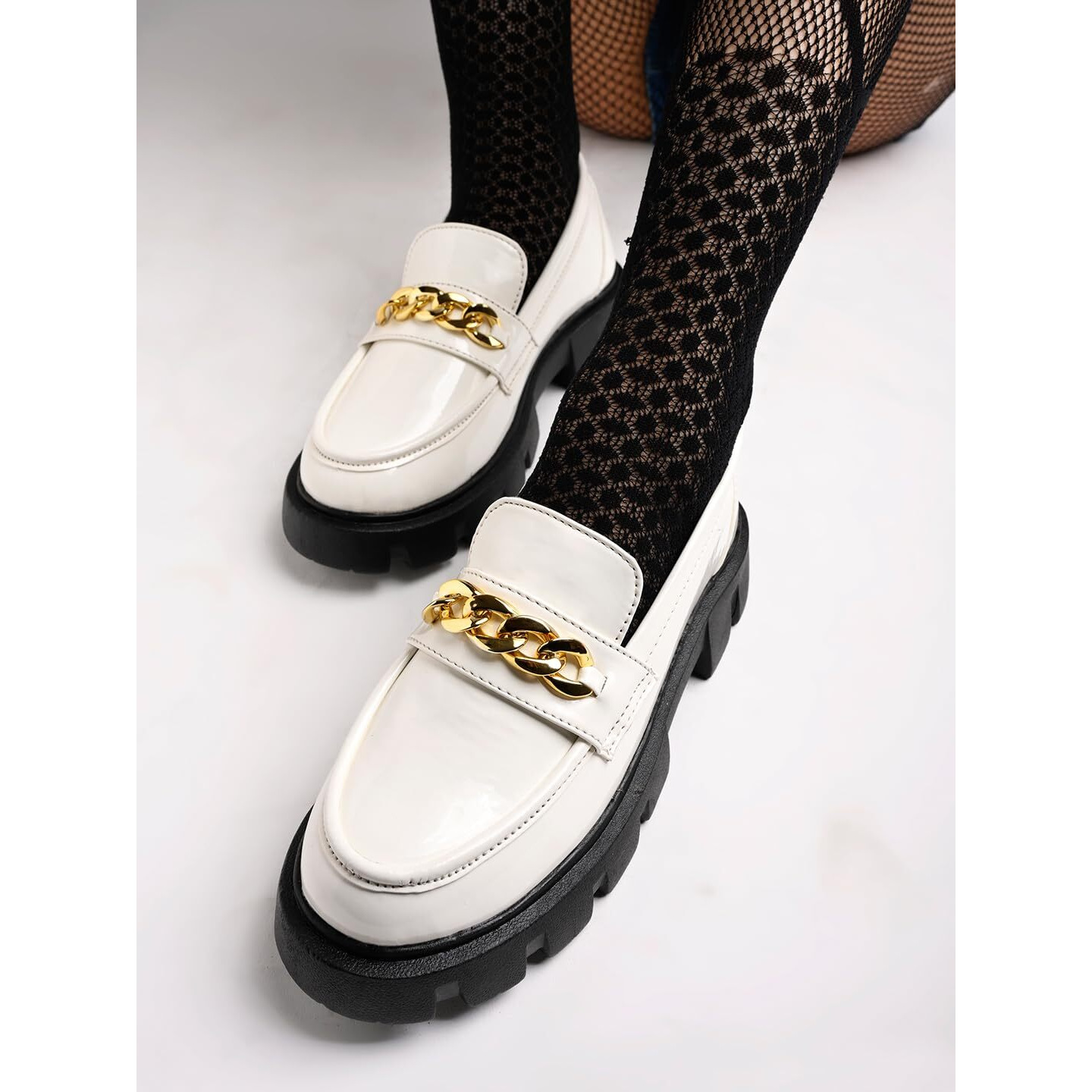 Shoetopia Smart Casual Chain Detailed White Loafers For Women & Girls /Uk8