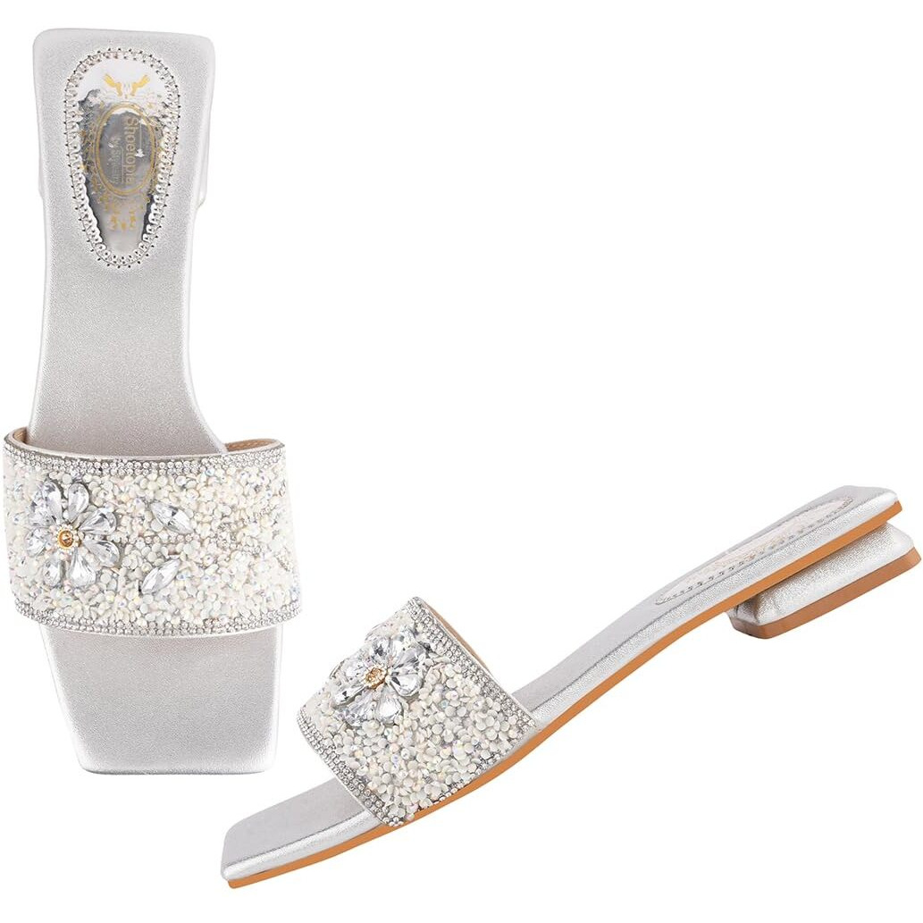 Shoetopia Women's Block Heel Walking Sandal, 5 Uk,Silver