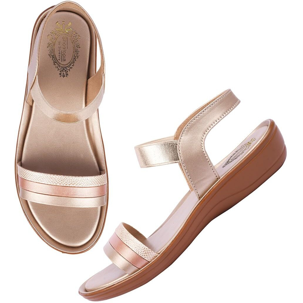 Shoetopia Women's Snd-4343 Heeled Sandal-8 Kids Uk (Snd-4343-Golden)-Eu41