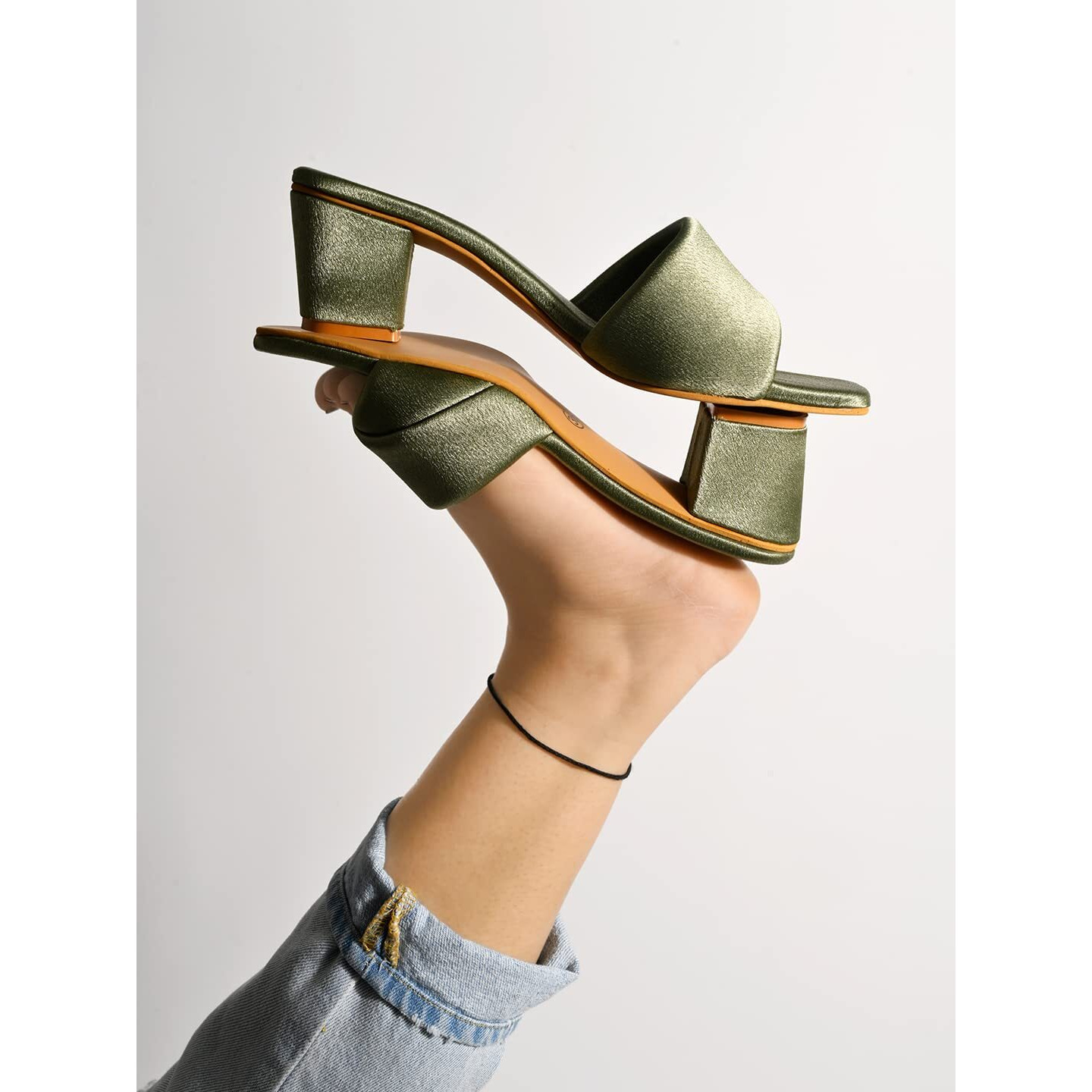 Shoetopia Stylish Solid Green Block Heels For Women & Girls /Uk3