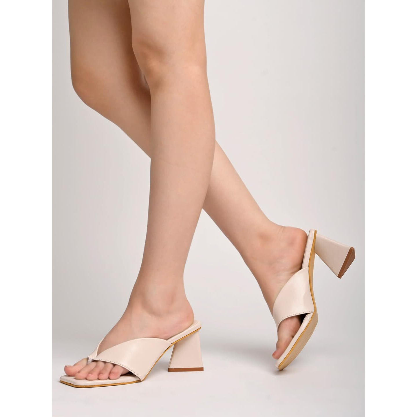 Shoetopia Women's Cream Block Heel Thong Sandals  Lilac Slip-On Square Toe Heels Design Stylish Comfortable, Durable Perfect For Casual & Party Eu36