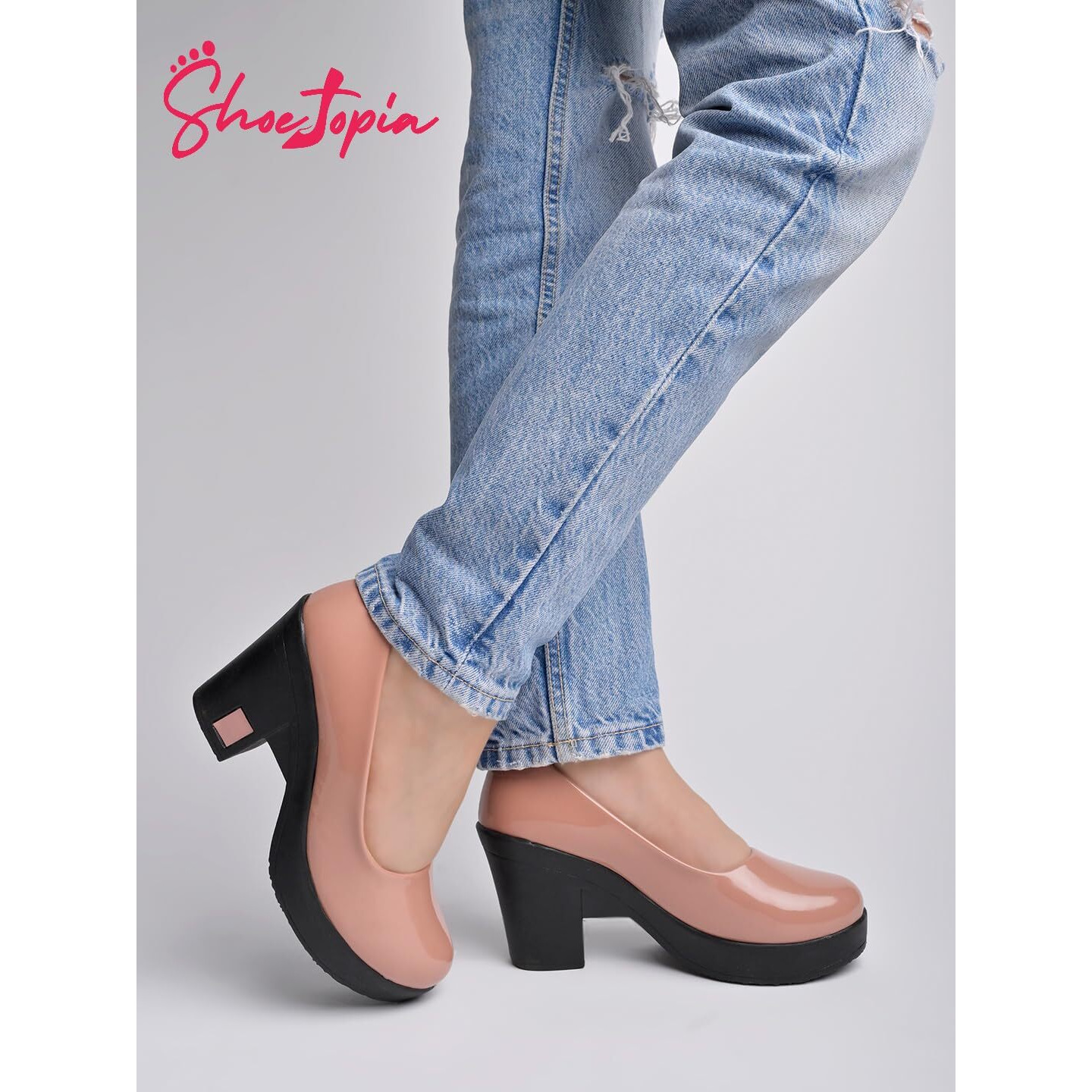 Shoetopia Solid Peach Pumps For Girls-Eu40