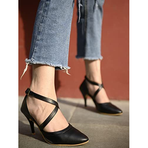 Shoetopia Women's Block Heel Sandal/Black /Eu41 / Uk8