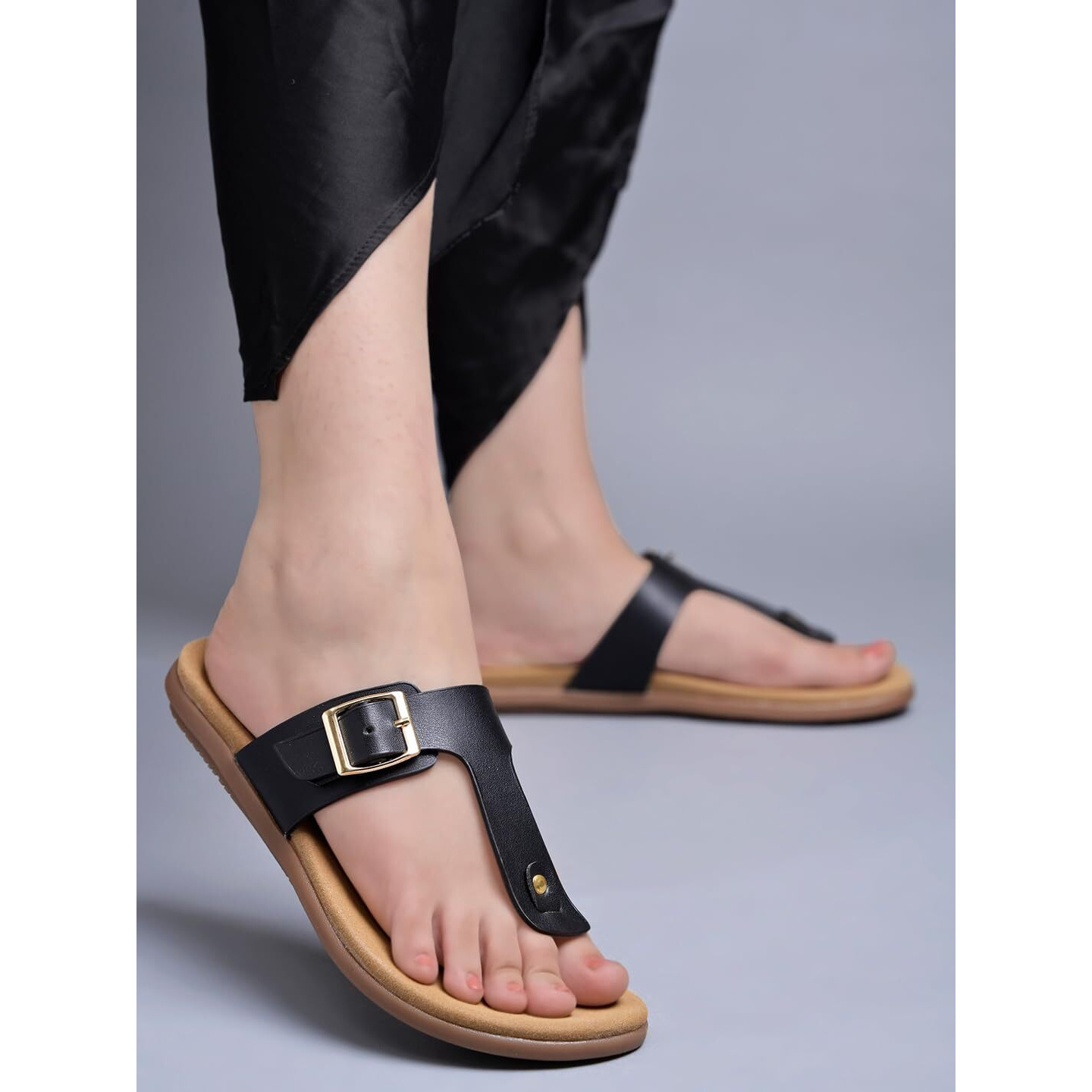 Shoetopia Solid Black Flats For Women /Eu42