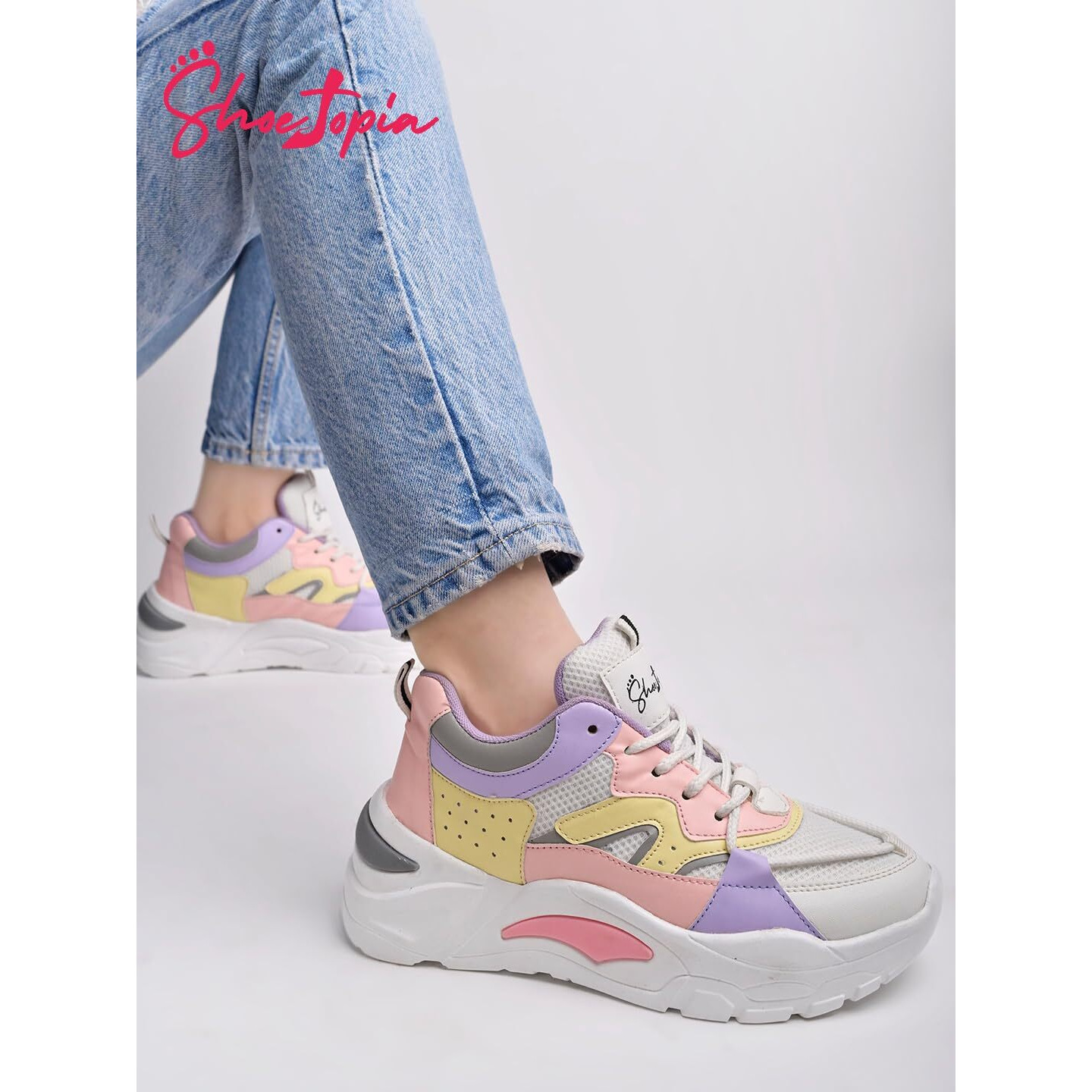 Shoetopia Smart Casual Lace-Up White Sneakers For Women & Girls-Eu37