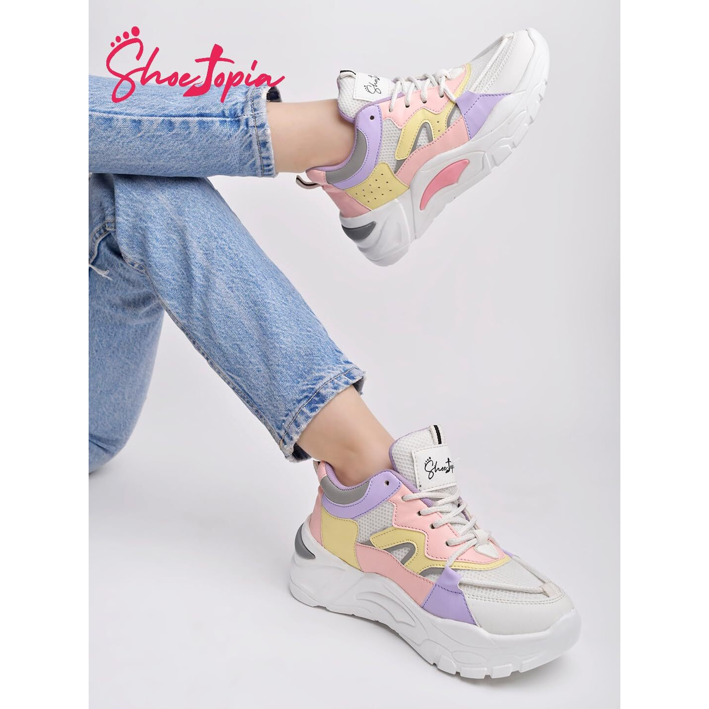 Shoetopia Smart Casual Lace-Up White Sneakers For Women & Girls-Eu37
