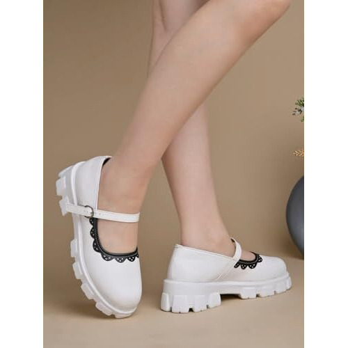 Shoetopia Round Toe White Mary Janes Bellies For Women /Eu41