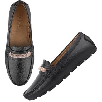Shoetopia Upper Chain Detailed Black Loafers For Women & Girls /Eu41