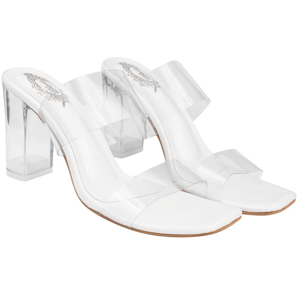 Shoetopia Stylish Trasparent Detailed White Block Heels For Women & Girls /Eu39