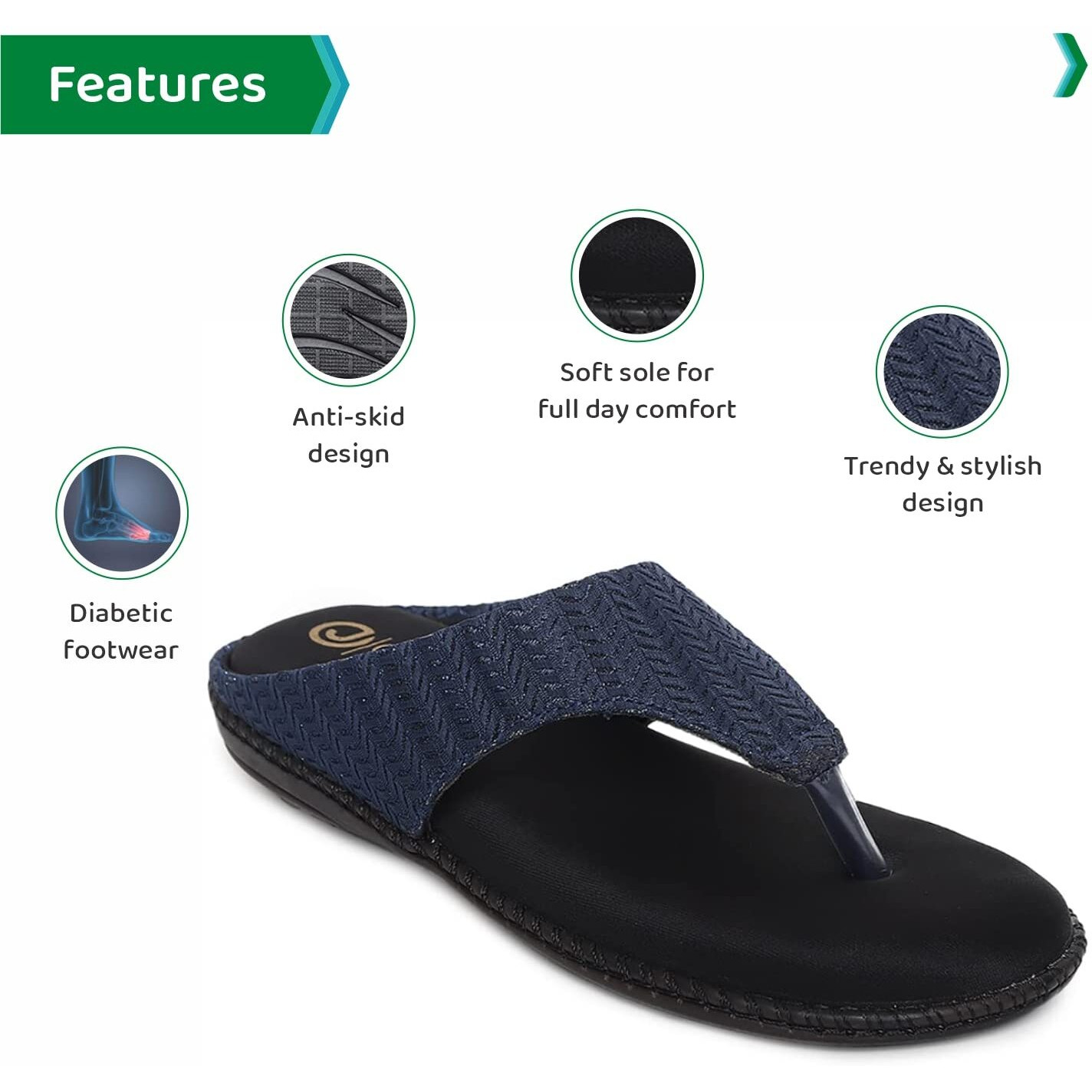 Ortho Joy Extra-Soft Doctor Slippers For Women- Navy Blue