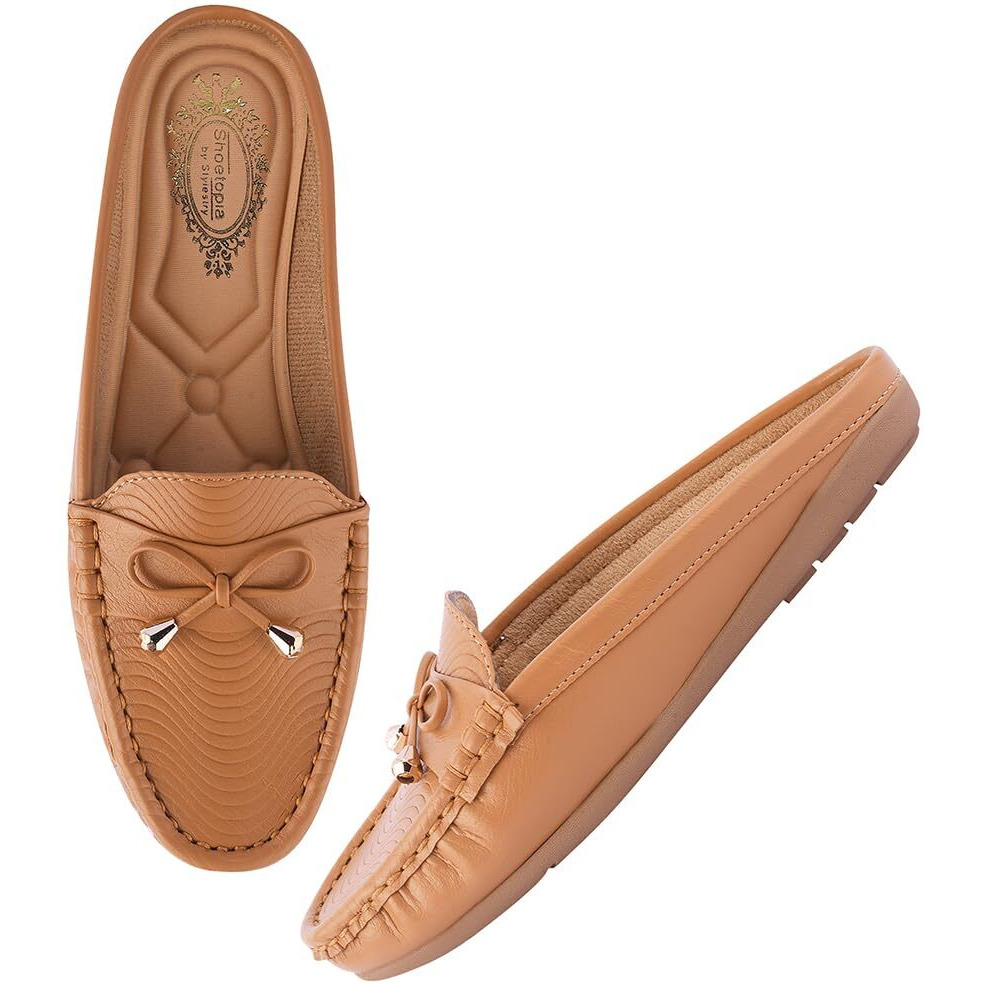 Shoetopia Smart Casual Tan Loafers For Women & Girls-Eu36