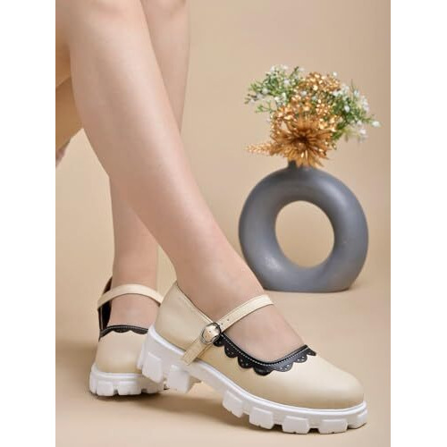 Shoetopia Round Toe Cream Mary Janes Bellies For Women & Girls /Eu41
