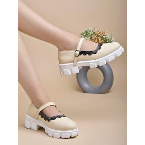 Shoetopia Round Toe Cream Mary Janes Bellies For Women & Girls /Eu41