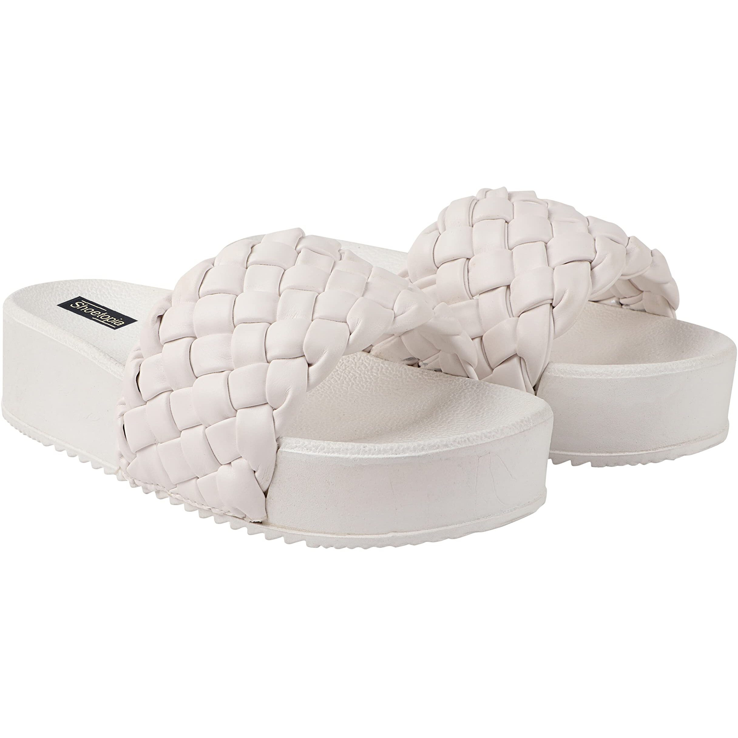 Shoetopia Women And Girls White Flatform Heel Sandal