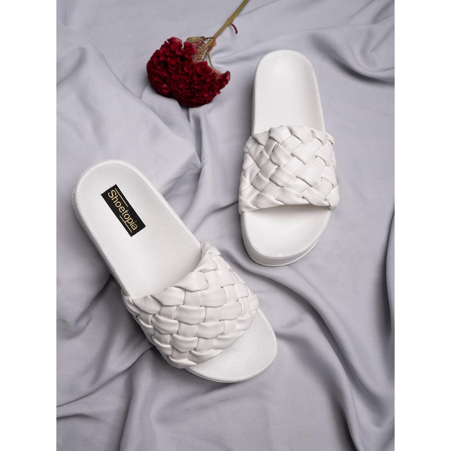 Shoetopia Women And Girls White Flatform Heel Sandal