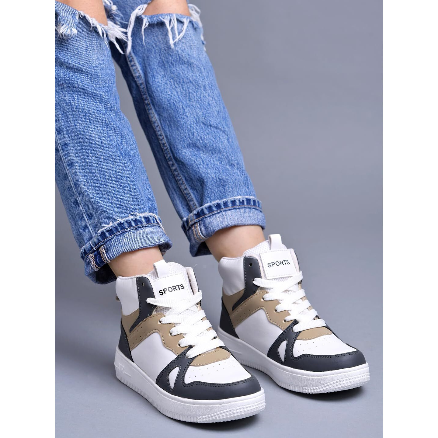Shoetopia Smart High Top Casual Lace-Up White. Sneakers For Women & Girls /Eu40