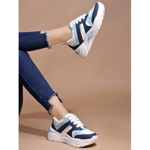 Shoetopia Women's Casual Walking Navy Blue Sneakers || Comfortable Lightweight Lace Comfy Travel & College Eu39