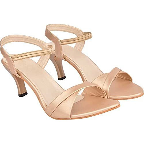 Shoetopia Womens/Girls Golden Party Slim Heeled Sandals-Eu40