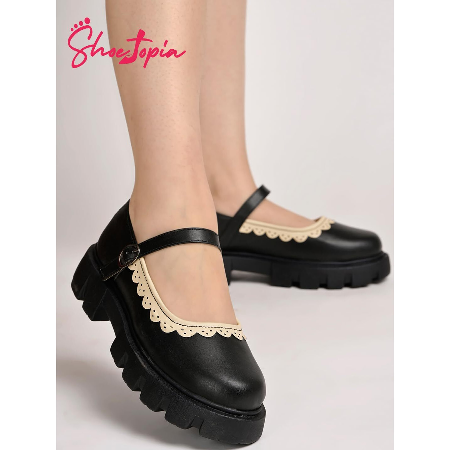 Shoetopia Round Toe Black Mary Janes Bellies For Girls-Eu41