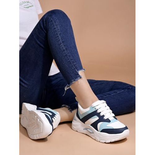 Shoetopia Women's Casual Walking Navy Blue Sneakers || Comfortable Lightweight Lace Comfy Travel & College Eu41
