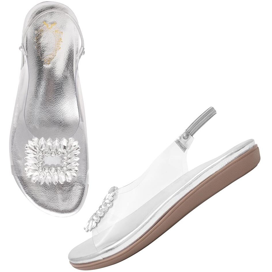 Shoetopia Women's Girls-Snd-154 Flat Sandal-8 Kids Uk (Girls-Snd-154-Silver)-Eu41