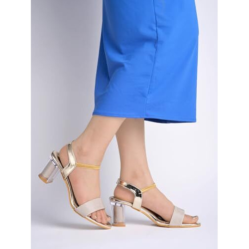 Shoetopia Girls Girls-Heel-1220 Golden Heeled Sandal - 4 Uk (Girls-Heel-1220-Golden)