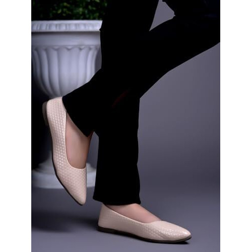 Shoetopia Women's Creamtextured Bellies  Stylish Pointed Toe Flats For Office, Casual & Daily Eu40