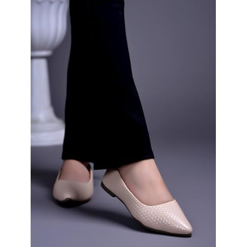 Shoetopia Women's Creamtextured Bellies  Stylish Pointed Toe Flats For Office, Casual & Daily Eu40