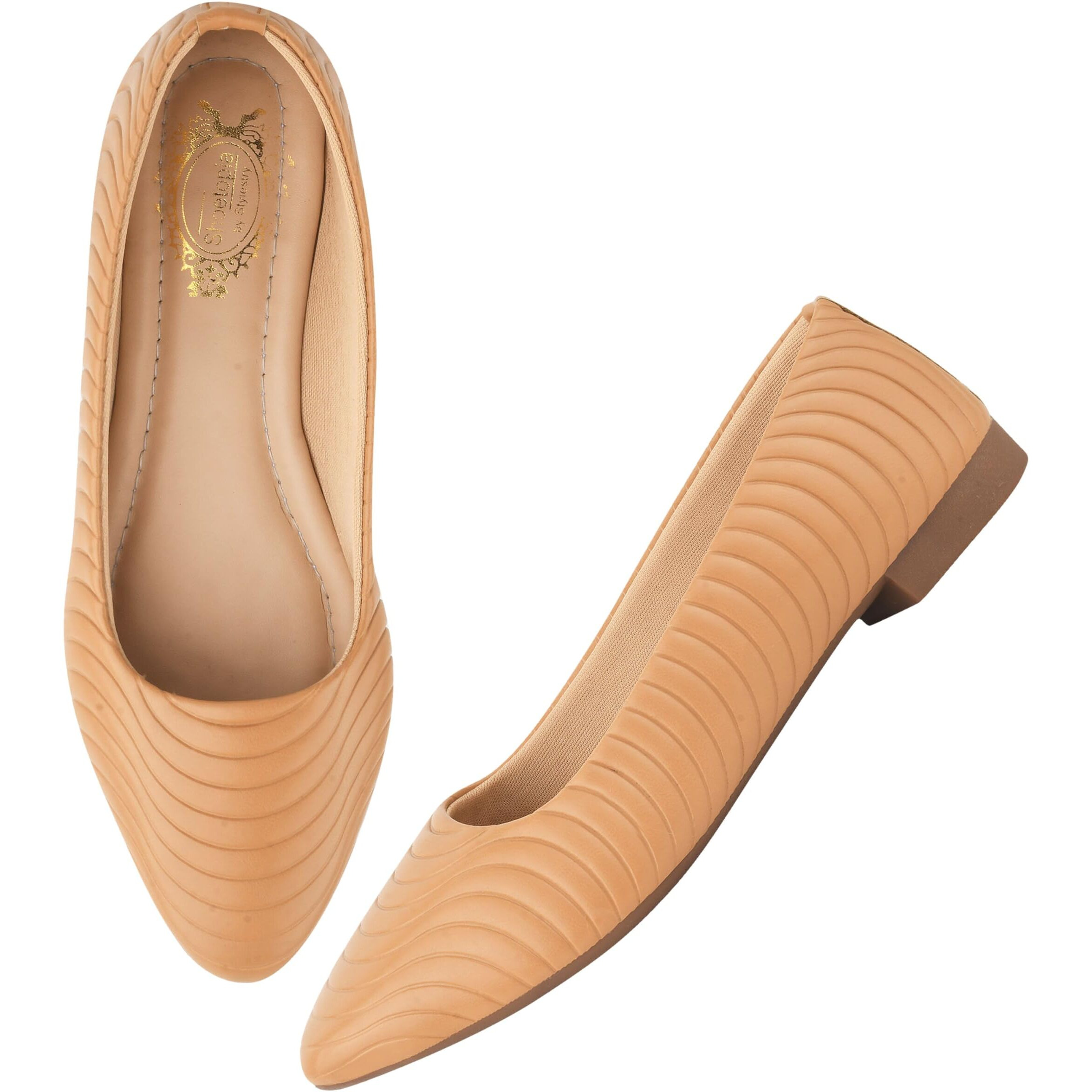 Shoetopia Women's Tantextured Bellies  Elegant Slip-On Flats With Wavy Design For Daily, Office & Casual Eu38 Bronze