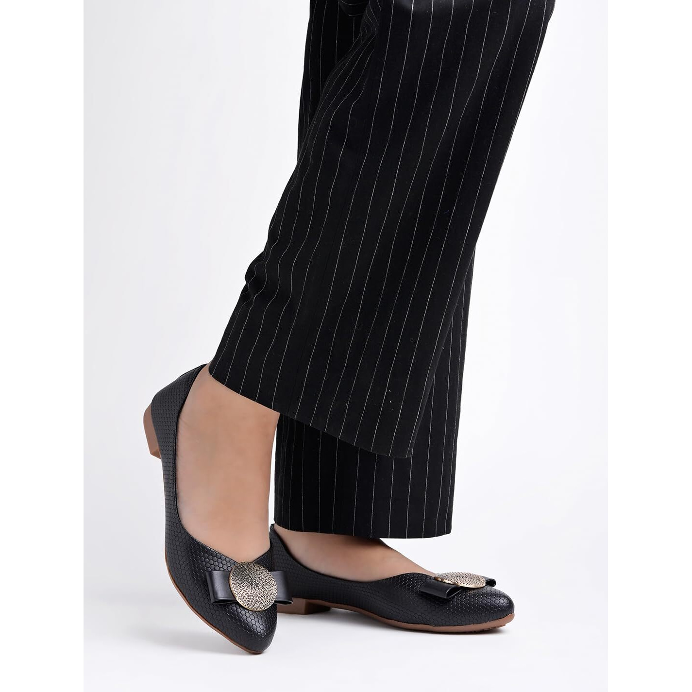 Shoetopia Oversized Bow Detailed Black Bellies For Girls-Eu37