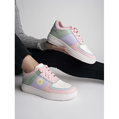 Shoetopia Women's Block Heel Sneakers Pink