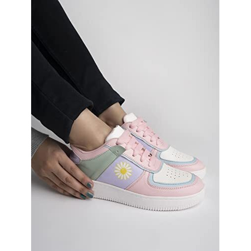 Shoetopia Women's Block Heel Sneakers Pink