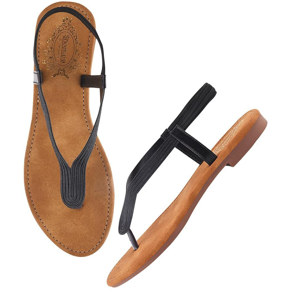 Shoetopia Metallic Ethnic Black Flat Sandals For Women & Girls /Eu38