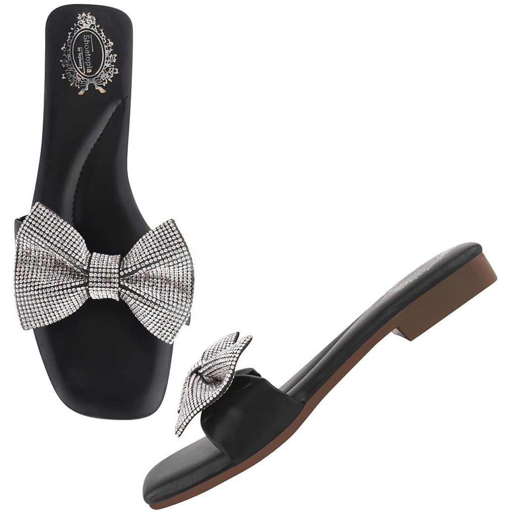 Shoetopia Women's Flat Sandal-7 Kids Uk (Girls-Sugar-Black)-Eu40