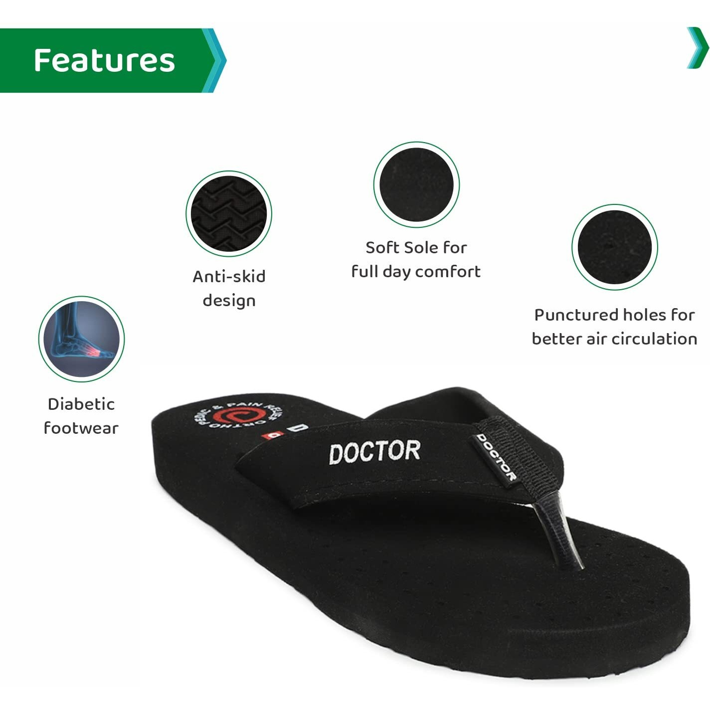 Ortho Joy Men's Extra Soft Comfortable Doctor Ortho Slippers (Black)