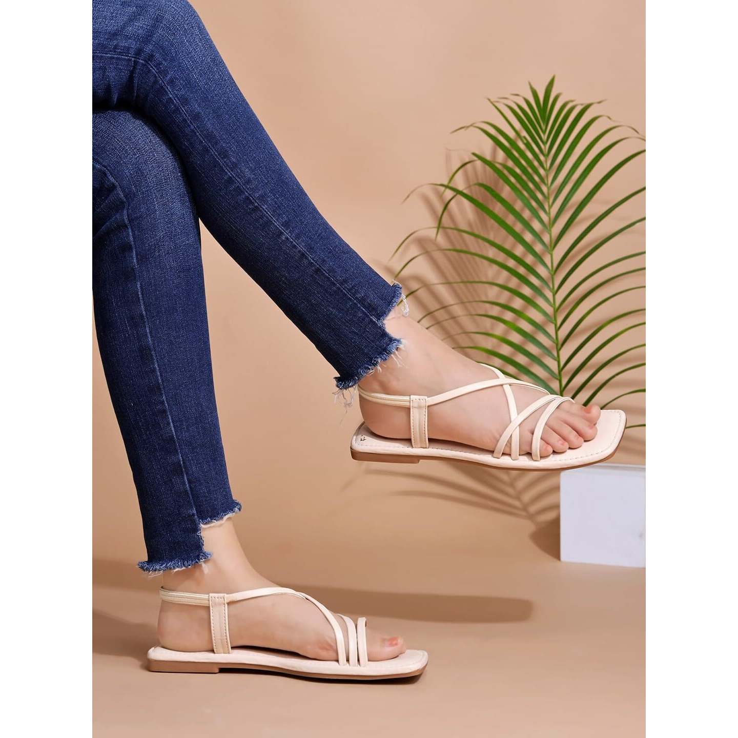 Shoetopia Casual Cream Flat Sandals For Women & Girls /Eu36