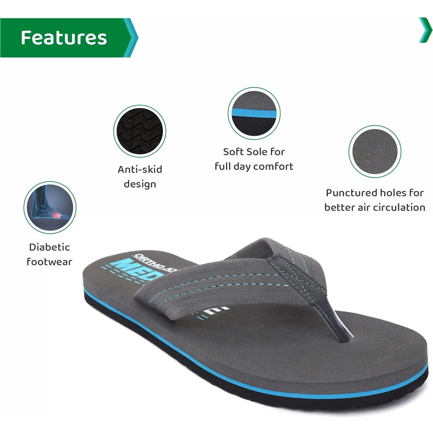 Ortho Joy Men's Comfortable Medicare Extra Soft Doctor Ortho Slippers (Grey, 6 Uk)