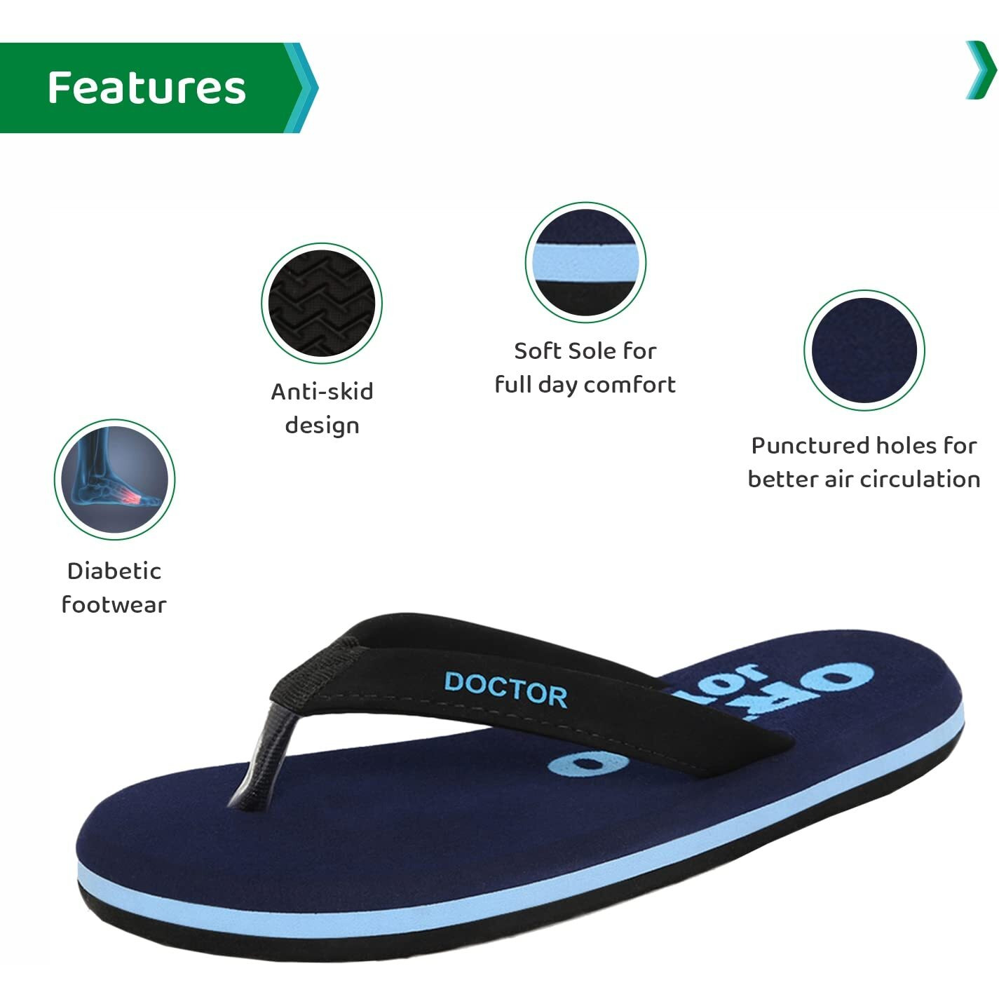 Ortho Joy Soft Orthopedic And Diabetic Super Fit Comfort Doctor Slipper For Men - Navy Blue