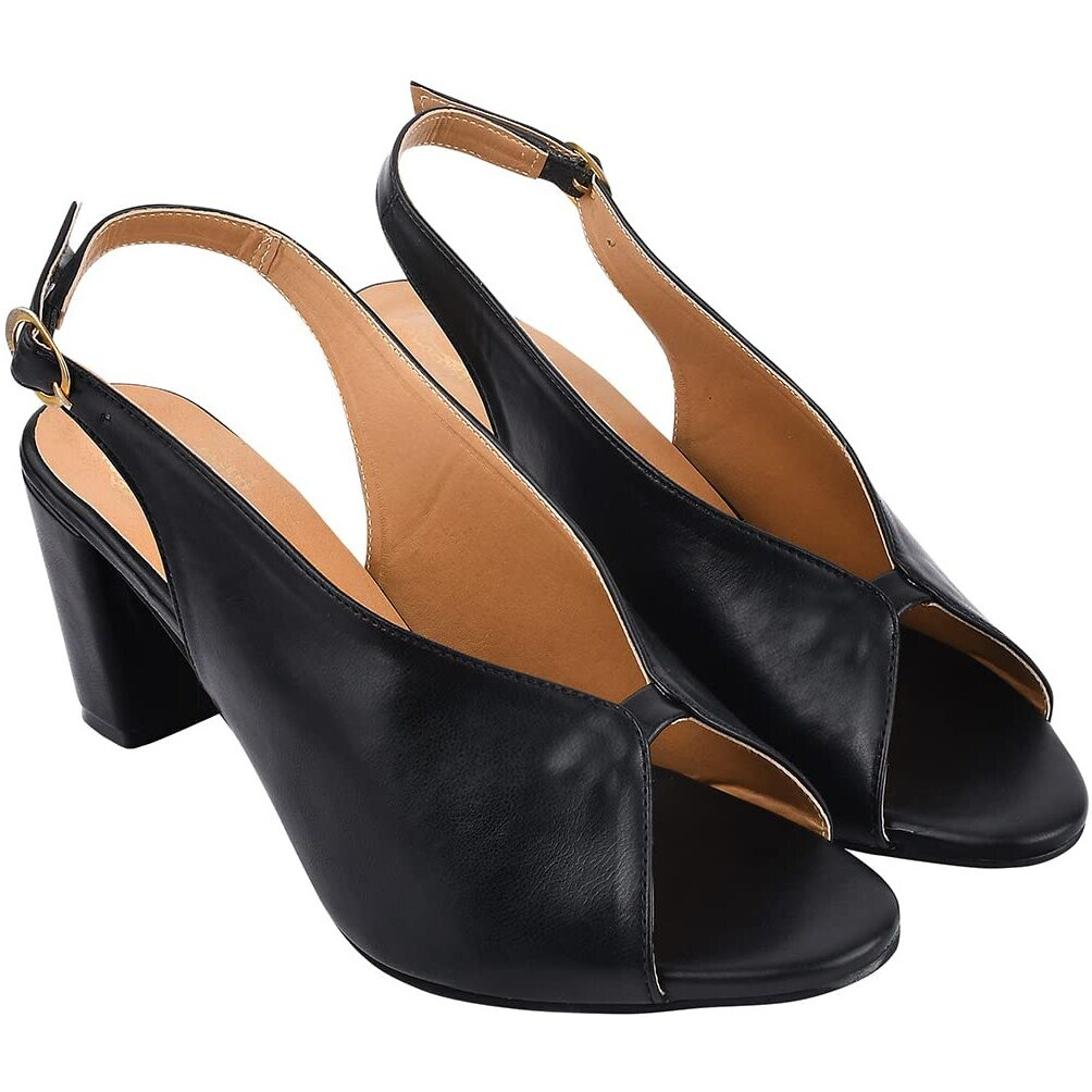 Shoetopia Women's Block Heel Sandals | Light Weight & Comfortable With Cushioned Footbed | Stylish And Elegant Sandals For Women | Ideal For Casual, Party, Festive & Weddings -Black-Eu37