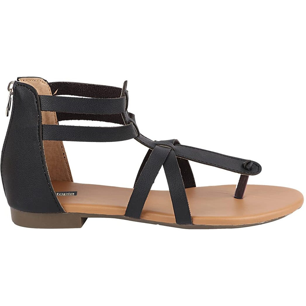 Shoetopia Women Black Gladiator Flats Sandal-Eu38