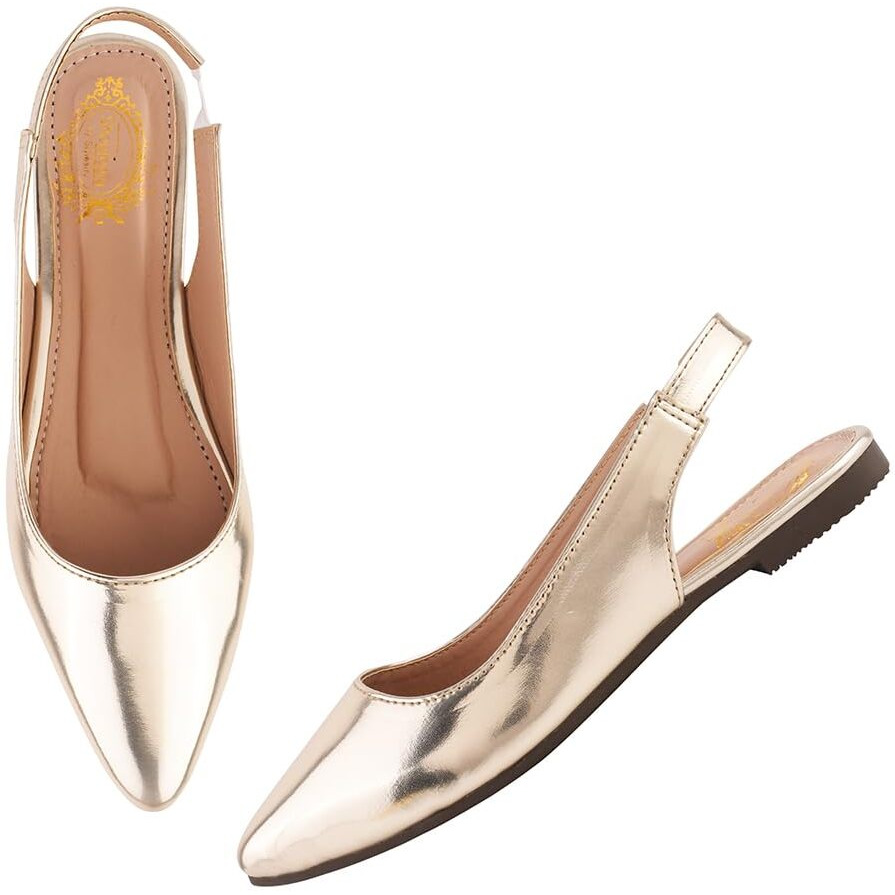 Shoetopia Pointed Toe Golden Bellies For Girls-Eu38