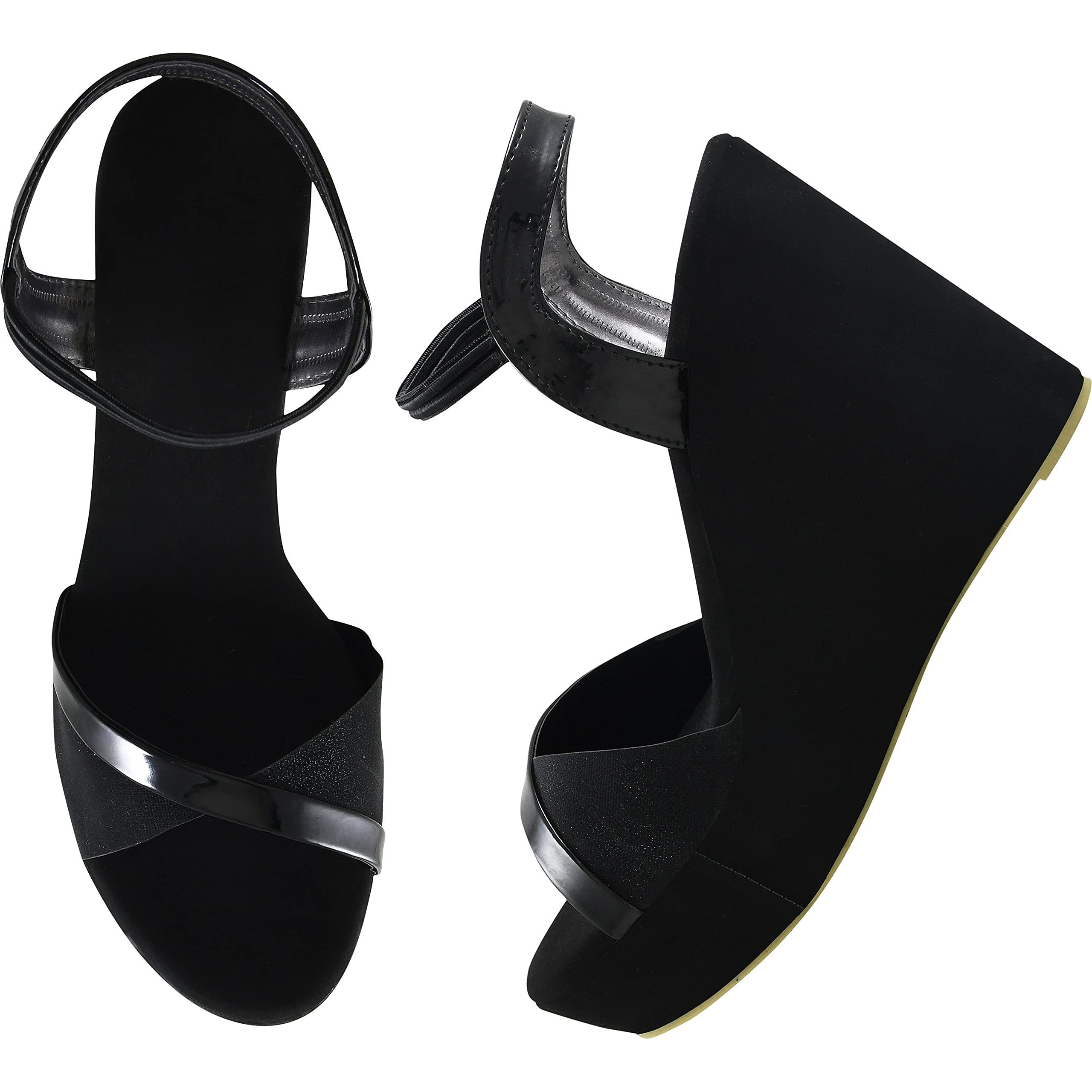 Shoetopia Women's & Girl's Black Solid Slingback Wedges