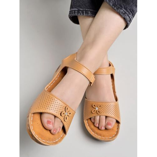 Shoetopia Comfortable Tan Heels For Women & Girls /Eu42