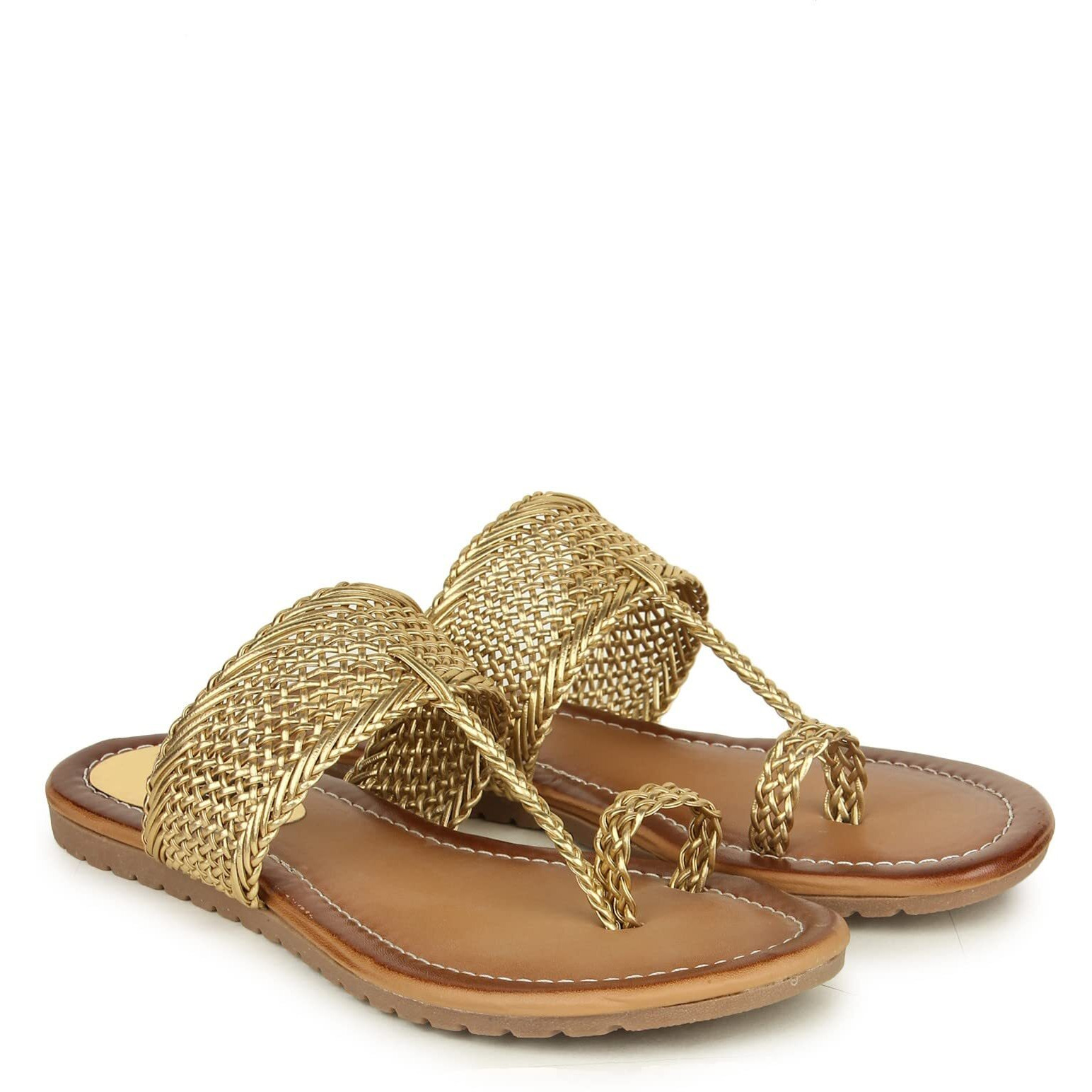 Shoetopia Womens Gold Stylish Trending Flats-Eu37