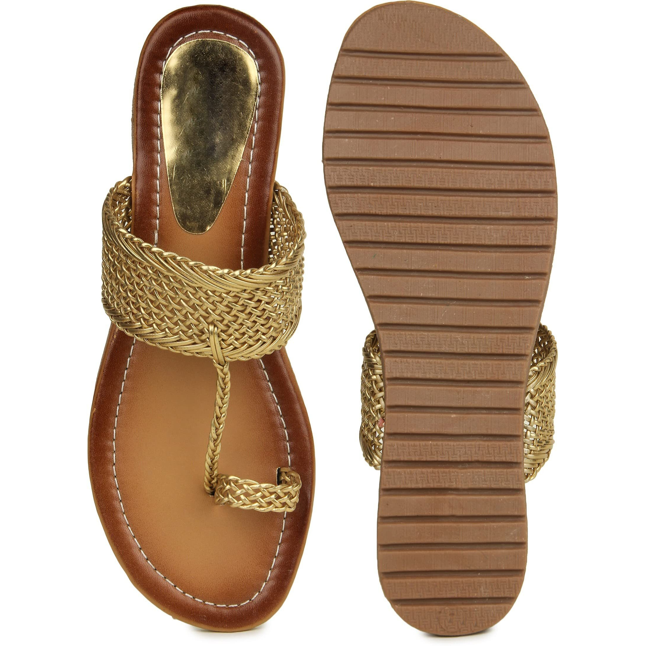 Shoetopia Womens Gold Stylish Trending Flats-Eu37