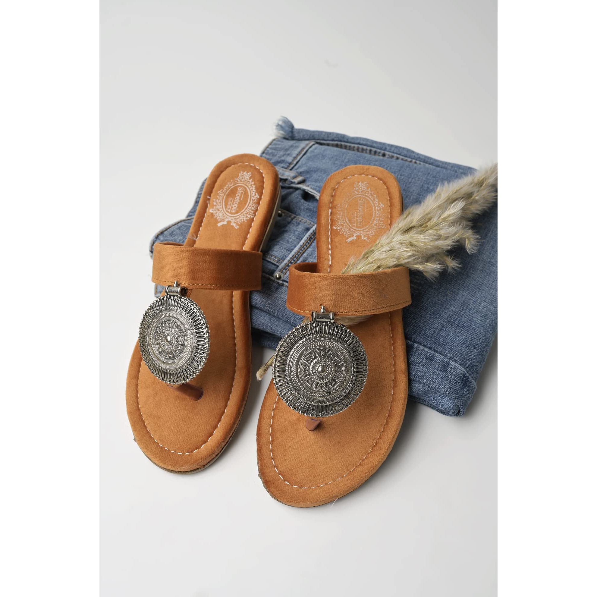 Shoetopia Ethnic Jewel Detailed Orange Flats For Women & Girls
