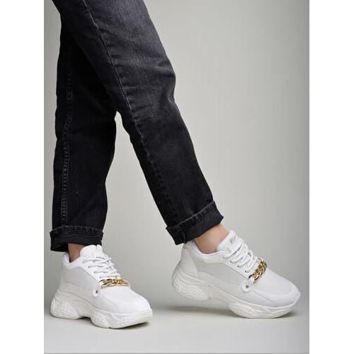 Shoetopia Women's Suede Sneakers White, 6 Uk